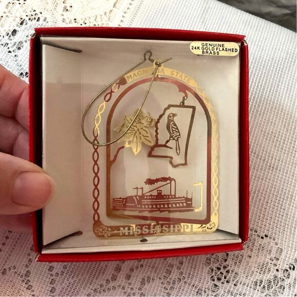 Vintage Indiana State Bird & Flower Ornament 24K Gold Finish - Picture 2 of 7